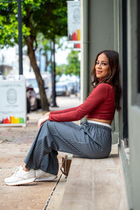GREY PINSTRIPE WAIST PANTS