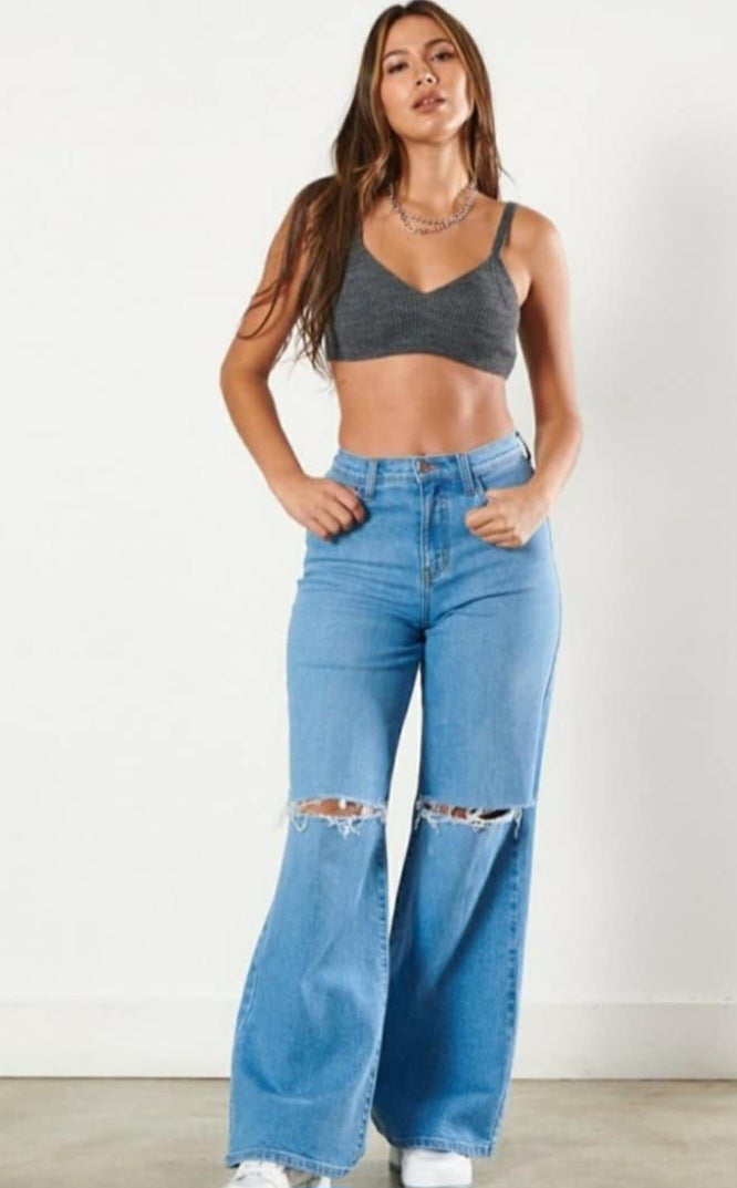 Ripped Knee Flare Jeans